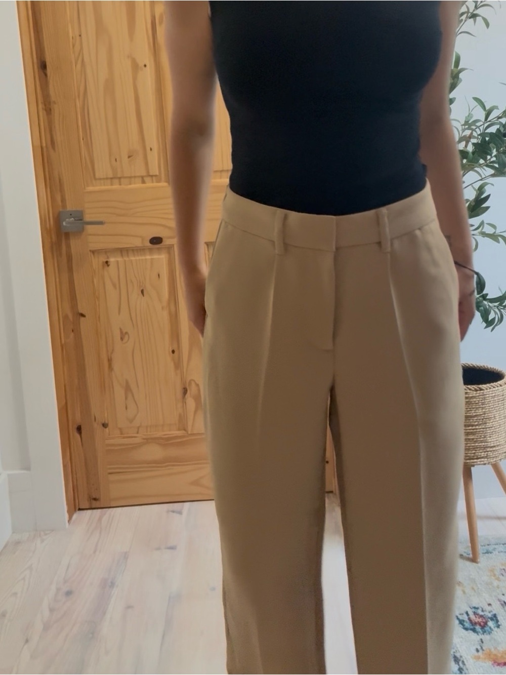 Banana Republic Beige High-Waist Wide-Leg Trousers